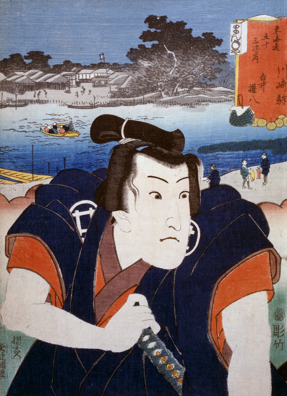 Kabuki-teatterinäyttelijän muotokuva, Utagawa Toyokunin (1769-1825) ukiyo-e-taidevedos, puupiirros. Japanilainen sivilisaatio, Edo-kausi tekijältä Utagawa Toyokuni