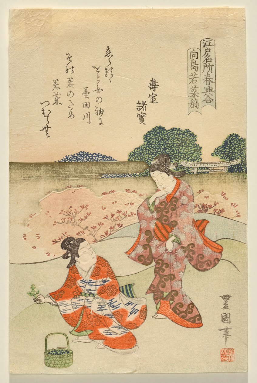 Herb Gathering Muk?jimassa, sarjasta Famous Edo Sites at Springtime tekijältä Utagawa Toyokuni II
