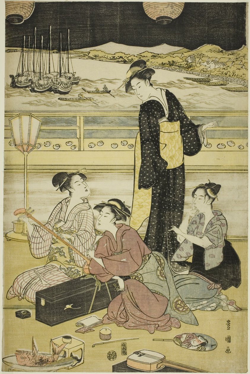 Iltajuhla Shinagawassa tekijältä Utagawa Toyokuni I