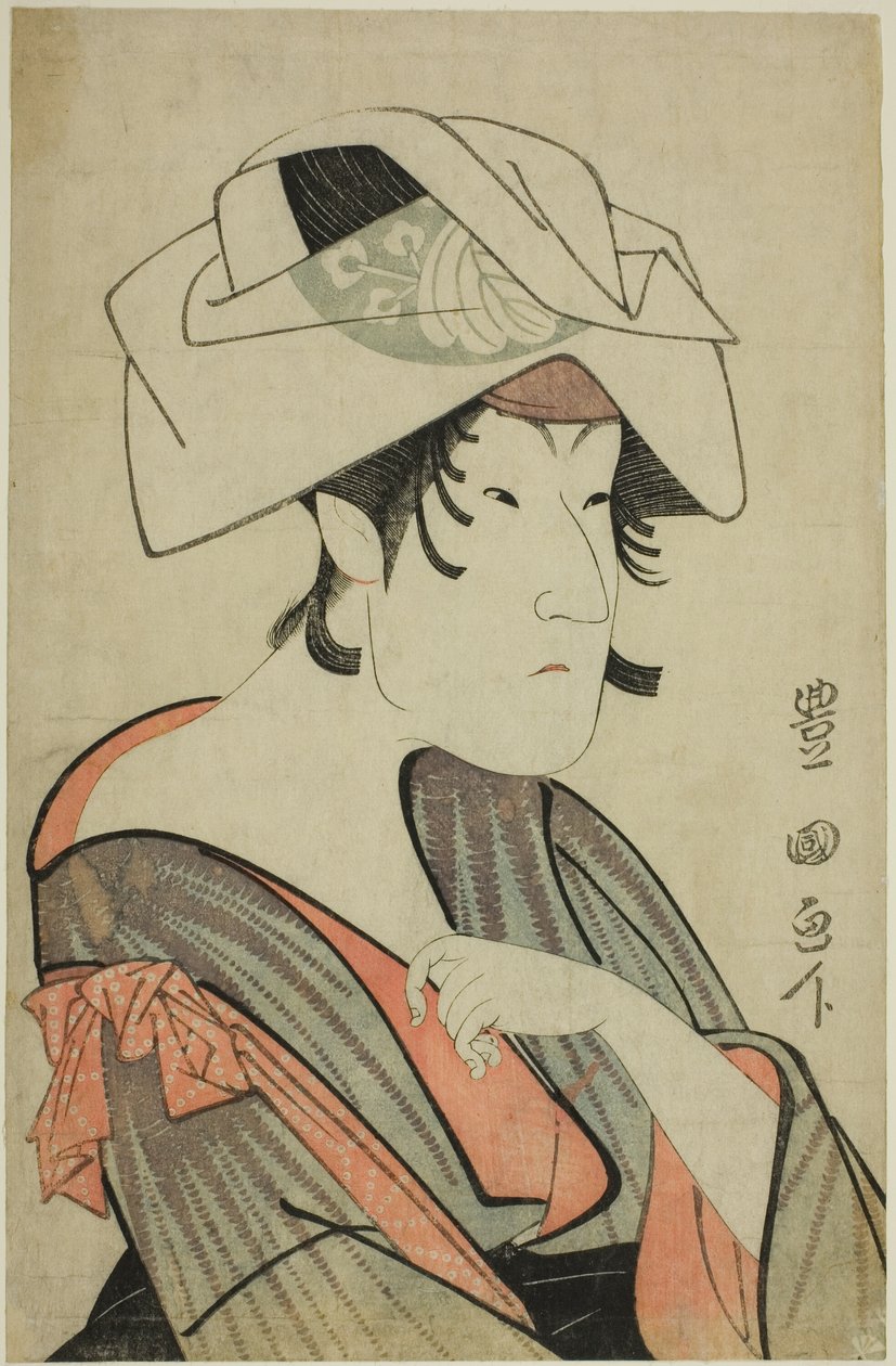 Nakayama Tomisaburo. Pukeutunut naiseksi, jolla on pyyhe päässään tekijältä Utagawa Toyokuni I