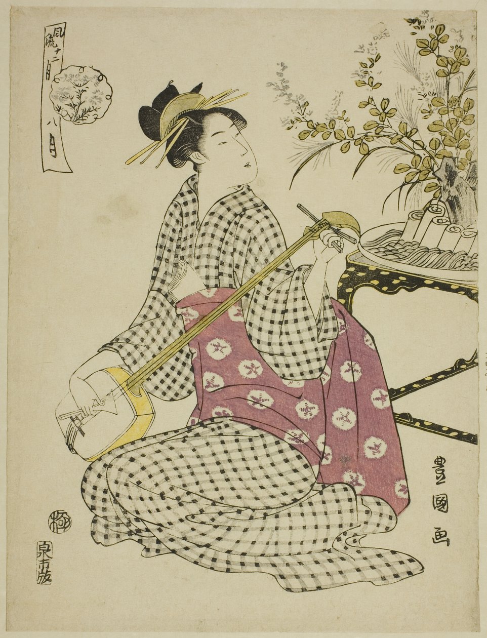 Kahdeksas kuukausi (Hachi gatsu), sarjasta "Fashionable Twelve Months (Furyu junikagetsu)" tekijältä Utagawa Toyokuni I