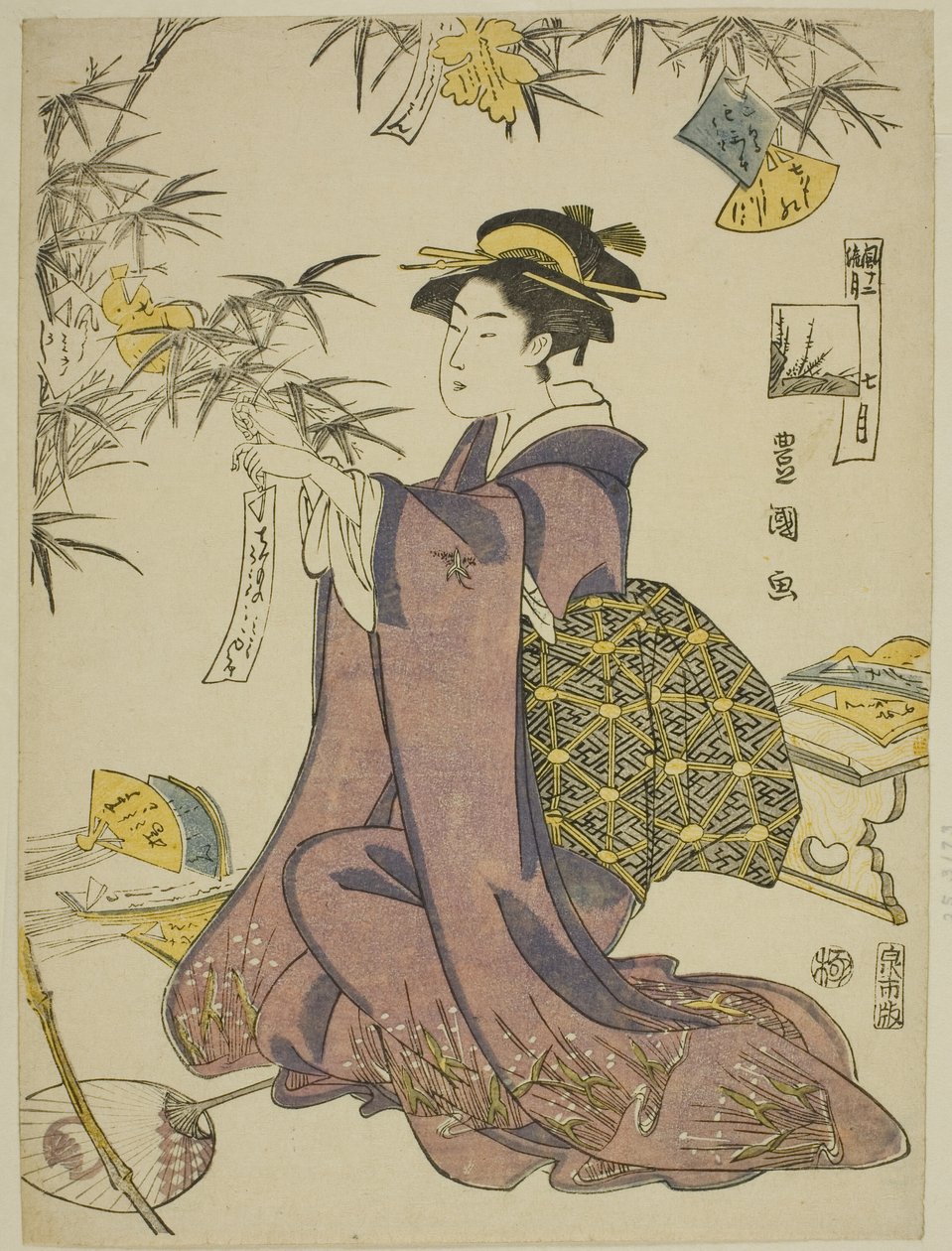Seitsemäs kuukausi (Shichi gatsu), sarjasta "Fashionable Twelve Months (Furyu junikagetsu)" tekijältä Utagawa Toyokuni I