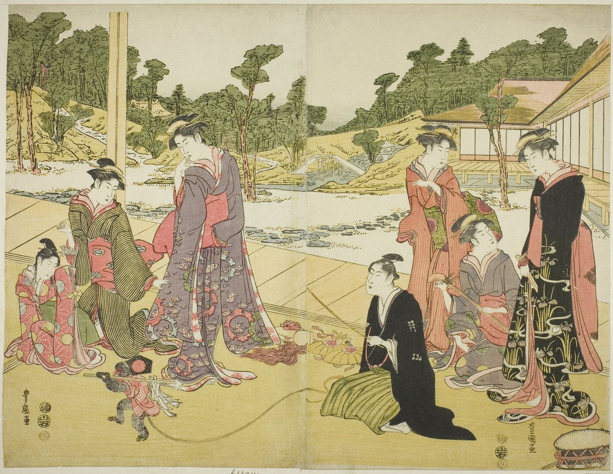 The Young Monkey Showman (Wakashu sarumawashi) tekijältä Utagawa Toyokuni I