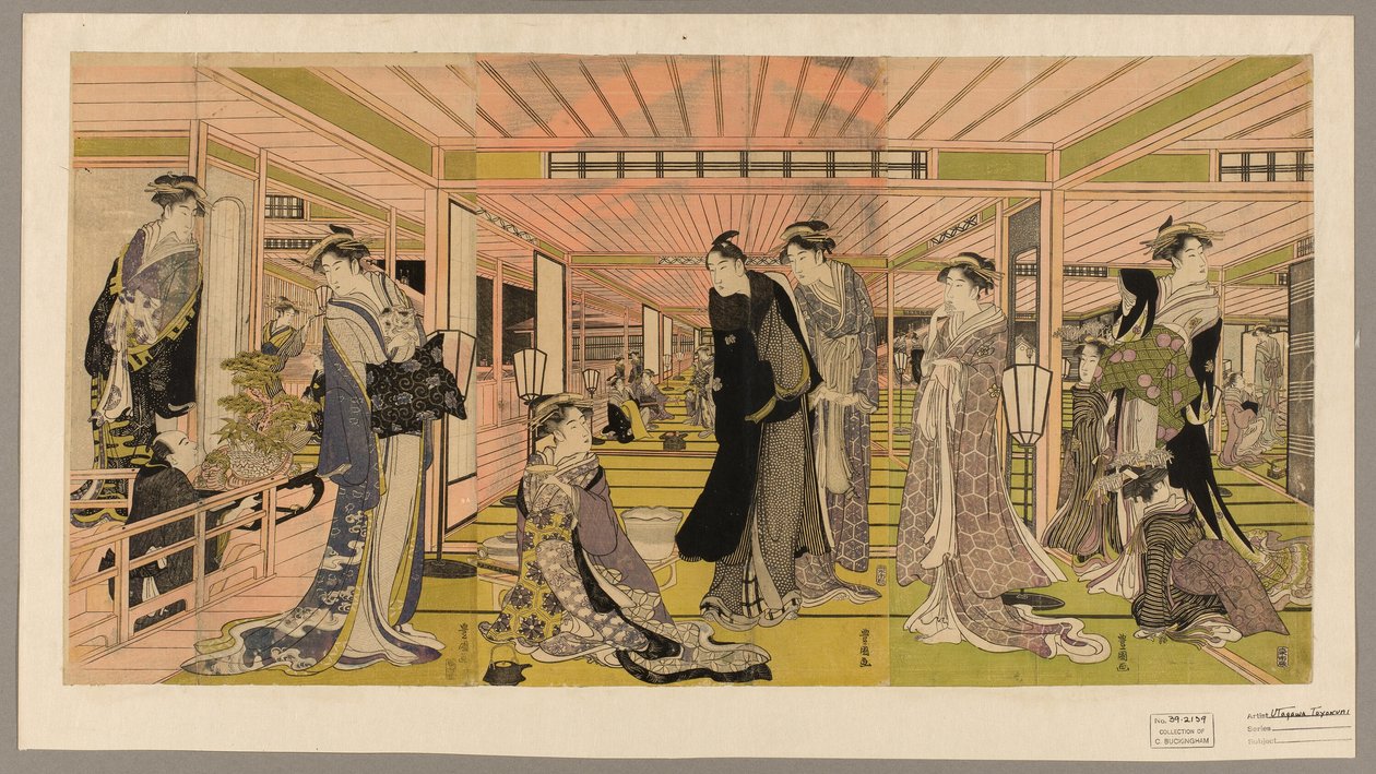 Bordellin sali huvipuistossa tekijältä Utagawa Toyokuni I