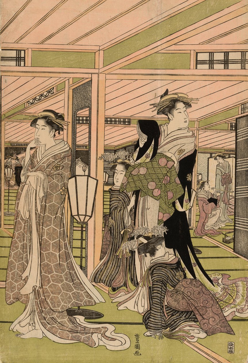 Bordellin sali huvipuistossa tekijältä Utagawa Toyokuni I