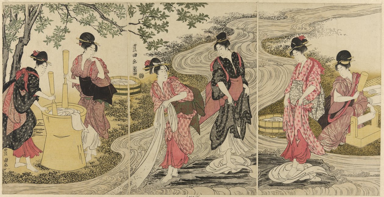 Pyykinpesu virrassa tekijältä Utagawa Toyokuni I