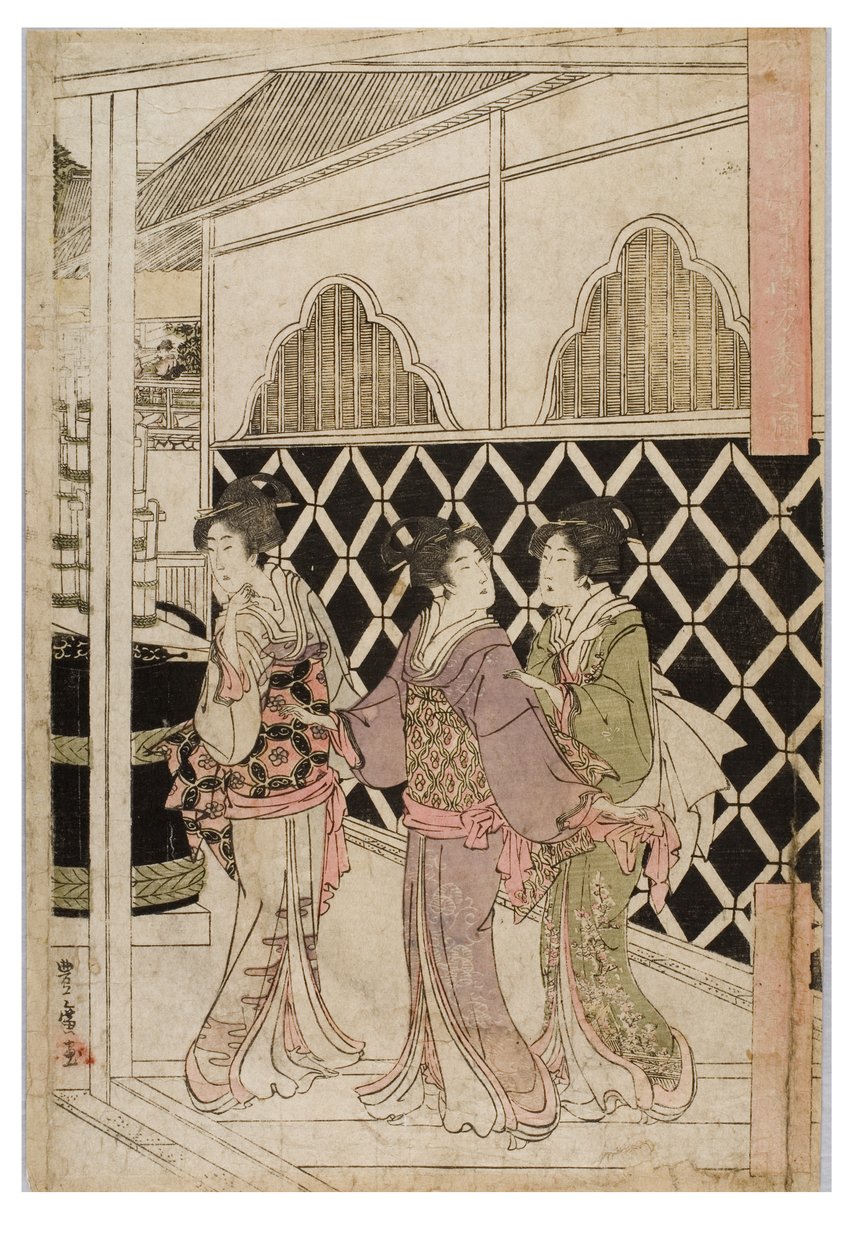 Uudenvuoden pyhiinvaellus Myohojiin Horinouchissa, Edossa, n. 1804-1810 (puupalikka paperilla) tekijältä Utagawa and Toyokuni Utagawa Toyohiro