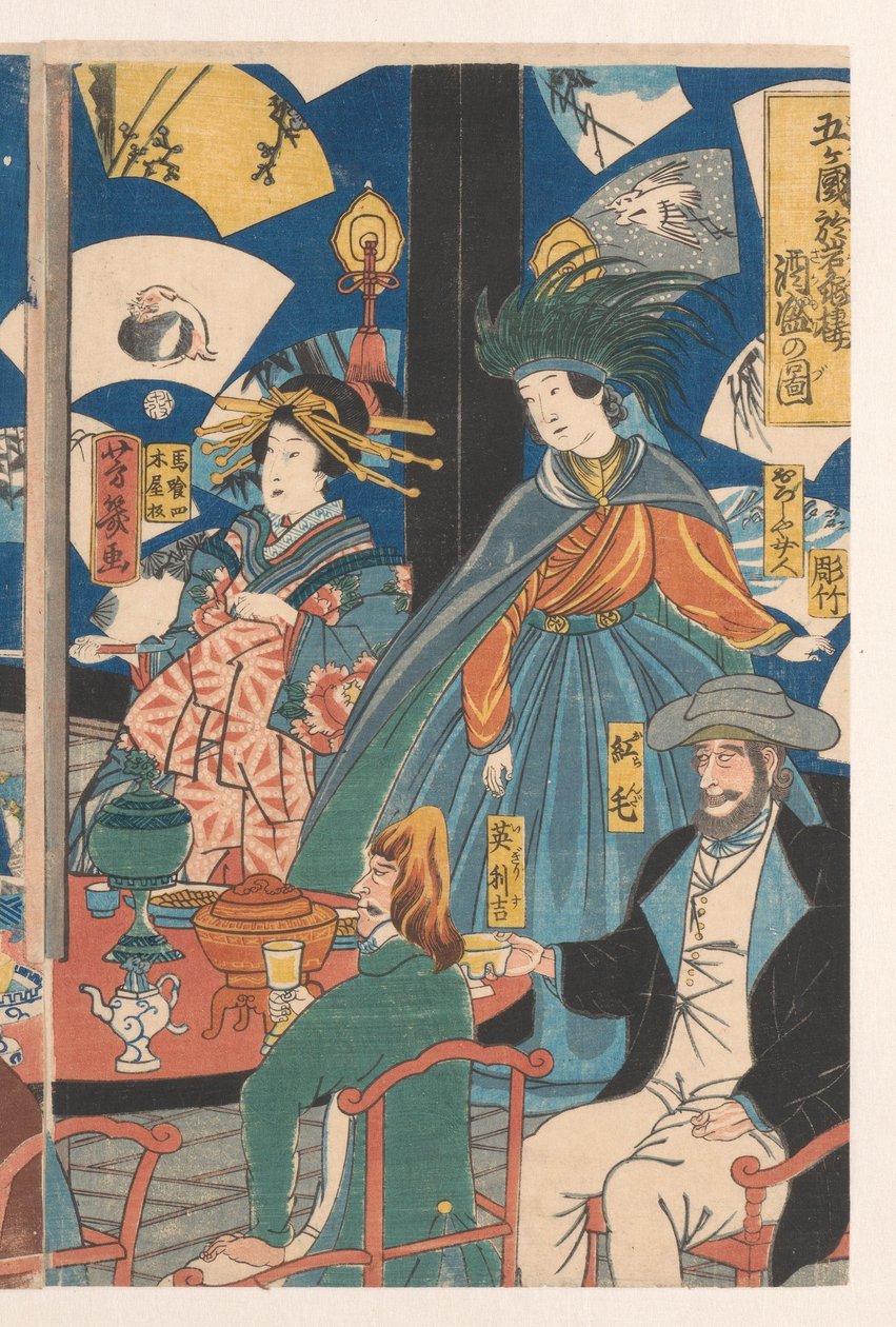 Ulkomaalaiset juopottelun aikana Gankiron teehuoneessa tekijältä Utagawa Yoshiiku