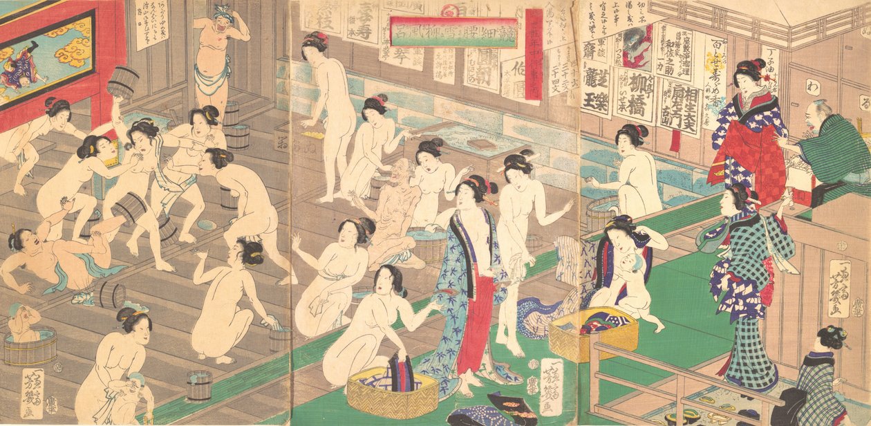 Julkinen kylpylä, 1800-luku. tekijältä Utagawa Yoshiiku
