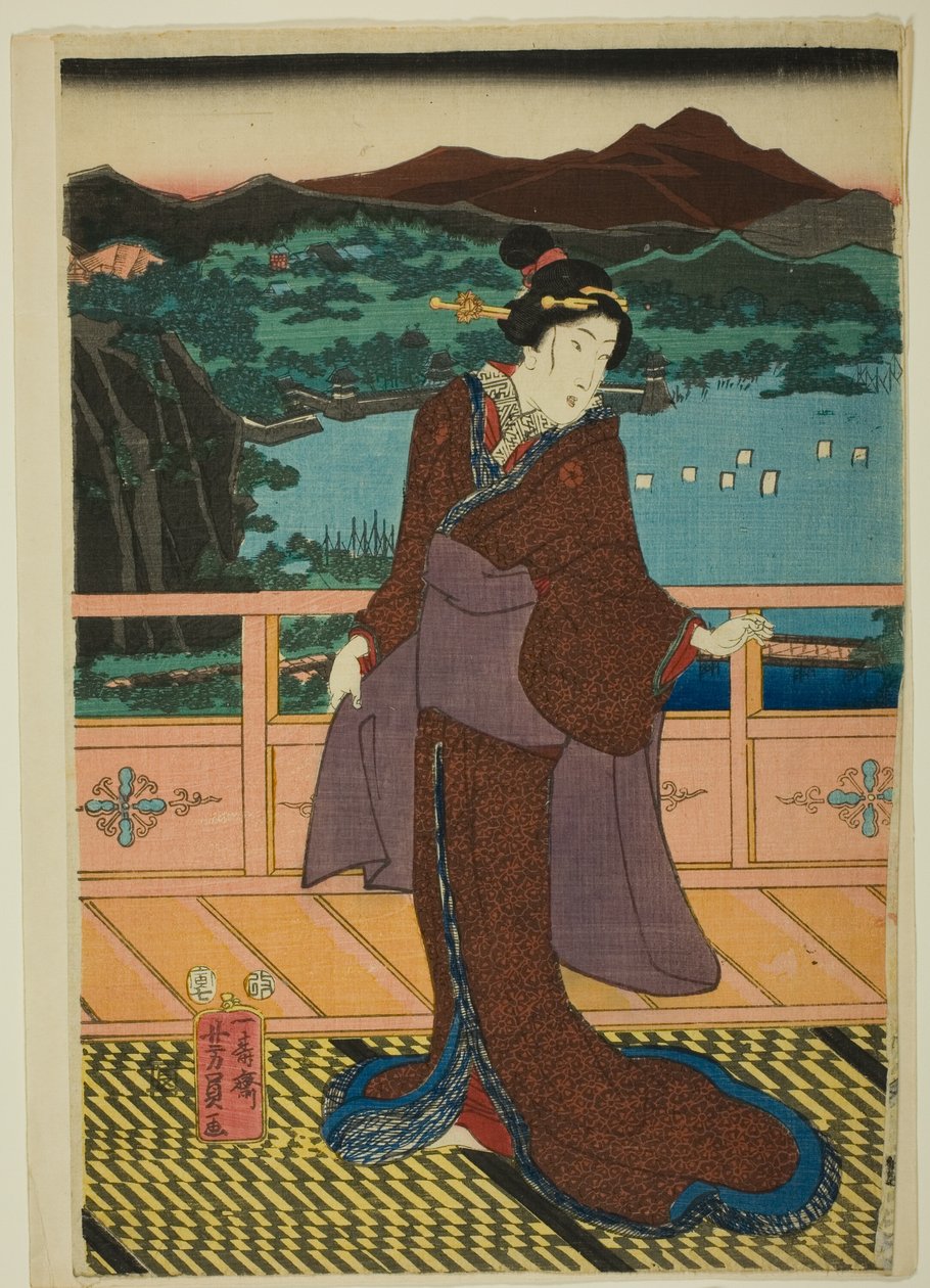 Kahdeksan näkymää Biwa-järvellä illalla (Omi Hakkei Moku) tekijältä Utagawa Yoshikazu