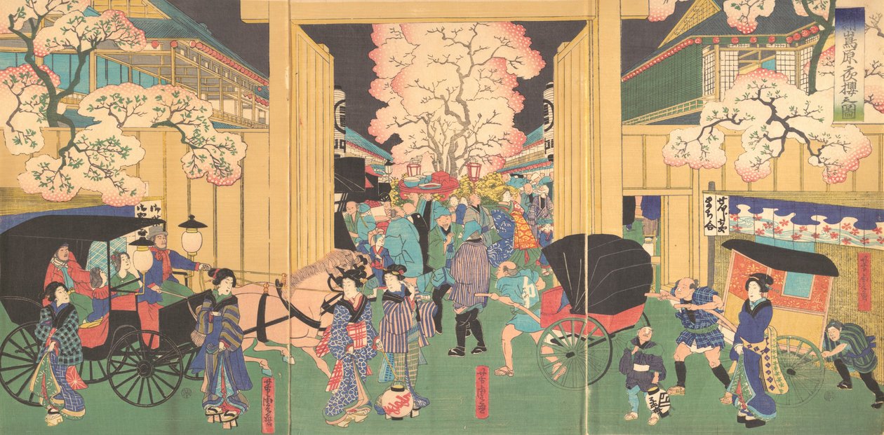 Kirsikat yöllä New Shimabarassa, 1800-luku. tekijältä Utagawa Yoshitora