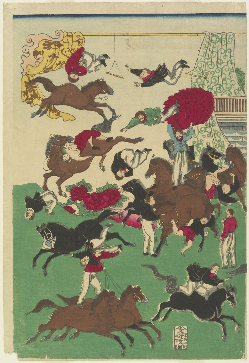 Sirkustemppuja, 1800-luku (värillinen puupainatus) tekijältä Utagawa Yoshitora