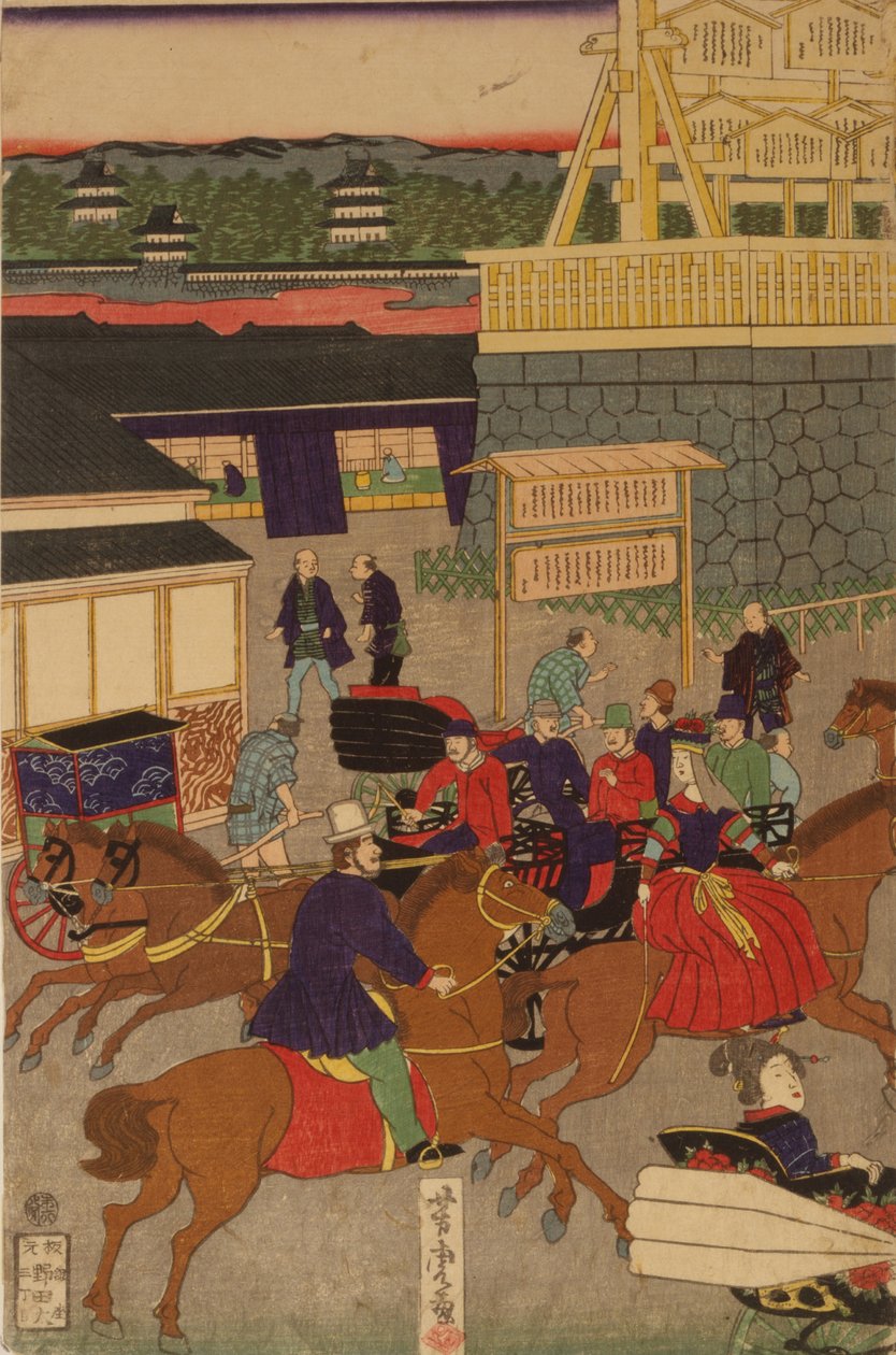 F ぉ Myydään uusi g Nihonbashi setti c Maan lämpötila f ja pysyy. Toi Nihonbashi versio Englanninkielinen figuuri T teoria ptych tekijältä Utagawa Yoshitora