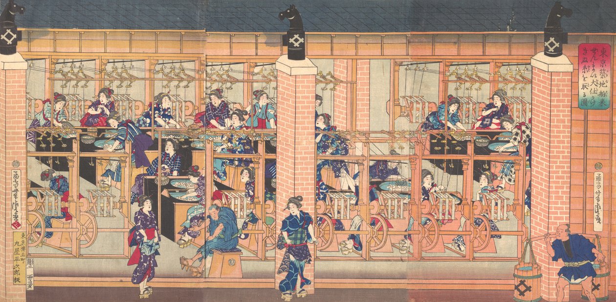 Tuotu silkkirullauskone Tsukijissa Tokiossa, 4. kuukausi, 1872. tekijältä Utagawa Yoshitora