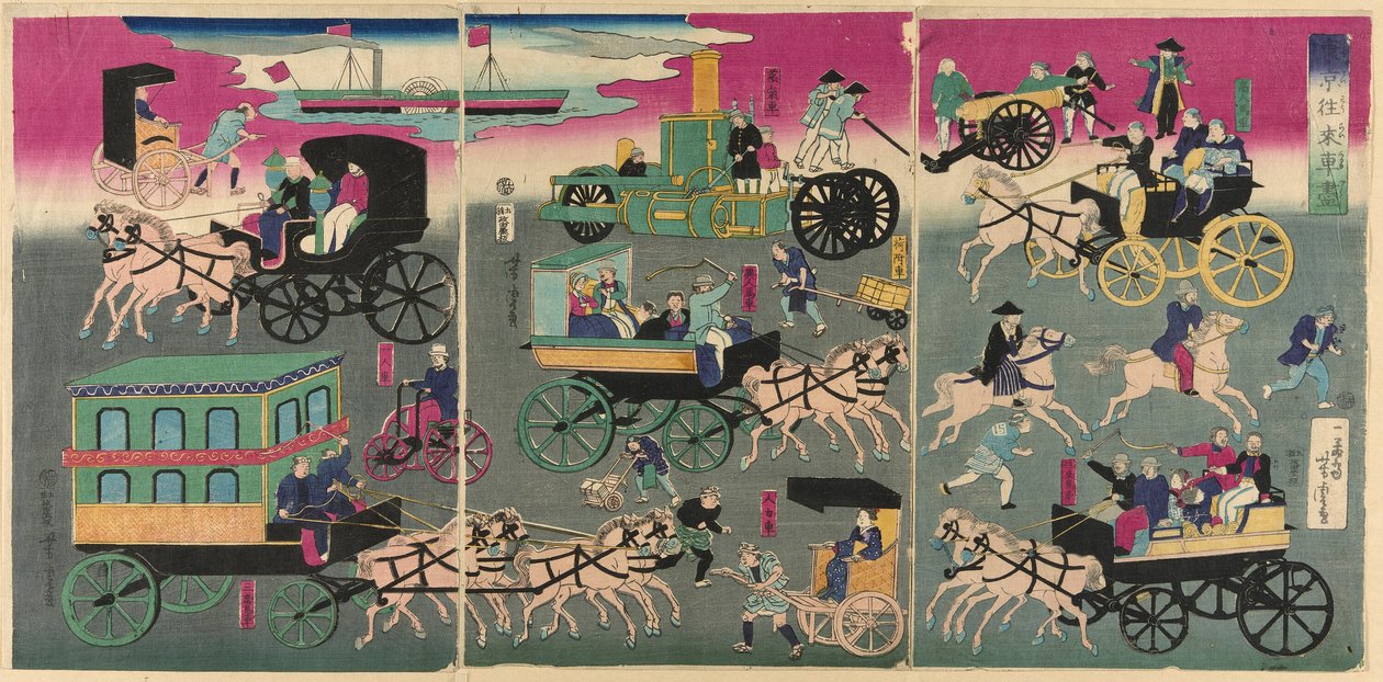 Vehicles als carrers de Tòquio (Tokyo orai kuruma zukushi) finlandès tekijältä Utagawa Yoshitora