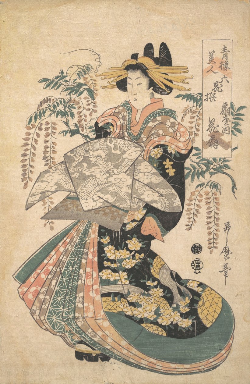 Kurtisaani Wisteria taustalla. tekijältä Utamaro II