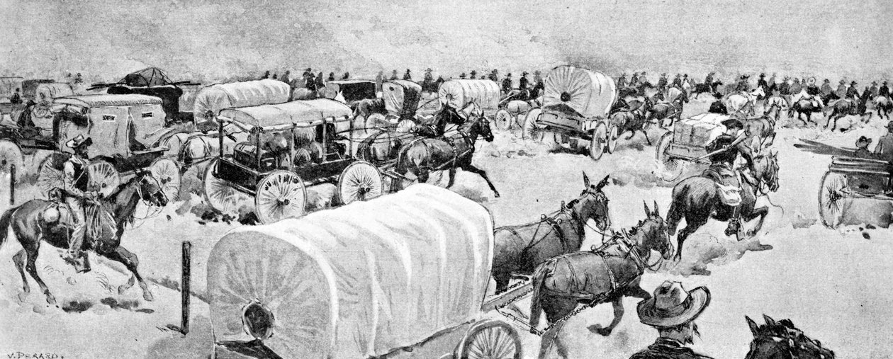 Grand Rush keskipäivällä 16. syyskuuta: Katse itään pitkin Indian School Reserven eteläistä linjaa, 1893 tekijältä V. Perard
