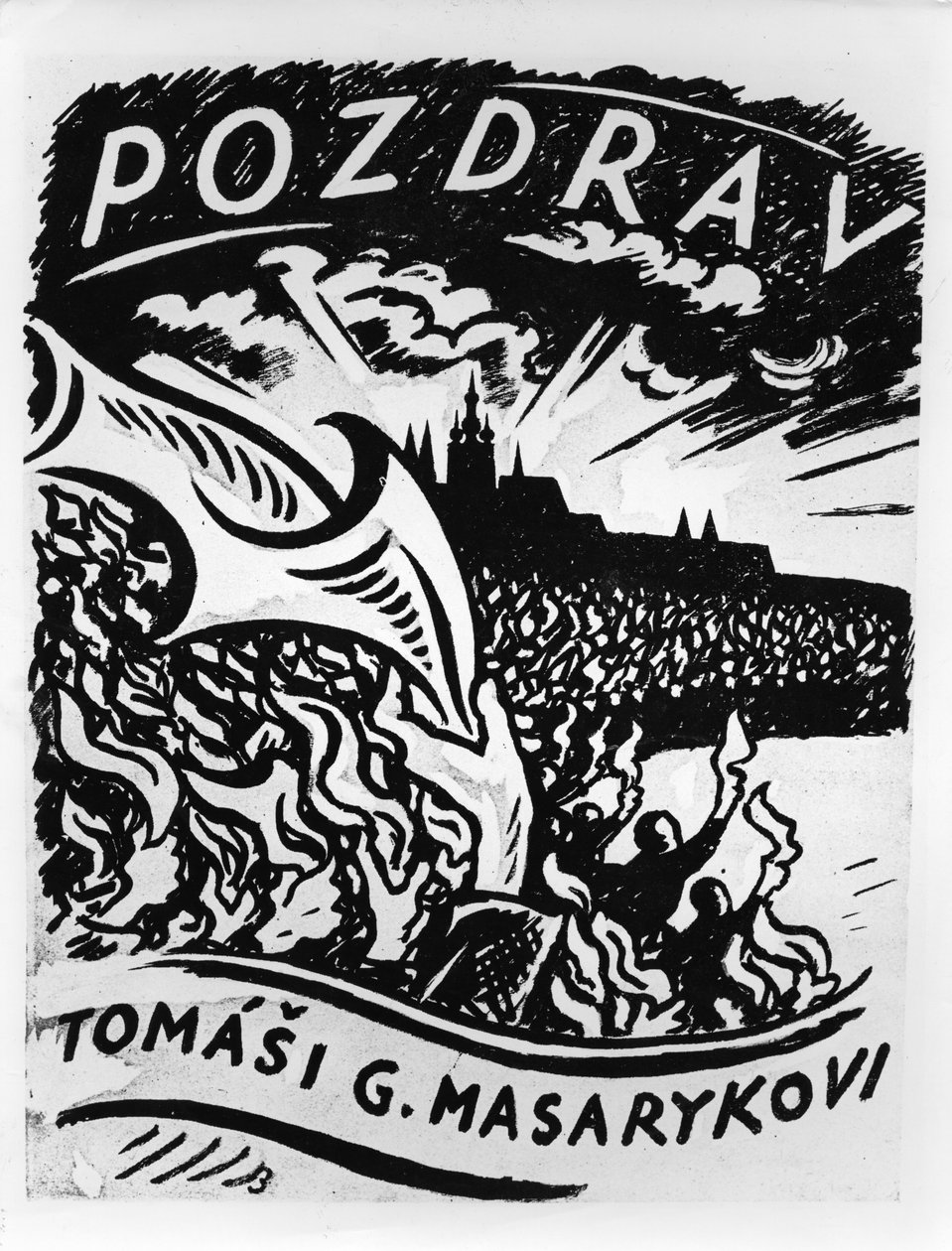 Tervehdys, Tomas Masaryk, kuva Masarykin saapumisesta Prahaan 8. joulukuuta 1918 tekijältä V.H. Brunner