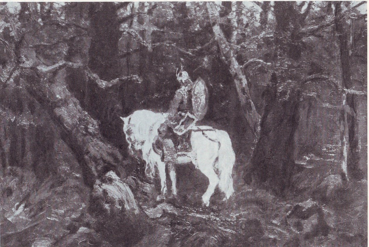 В раздумье  (Витязь на коне въезжает в дремучий бор) tekijältä V.Vasnetsov