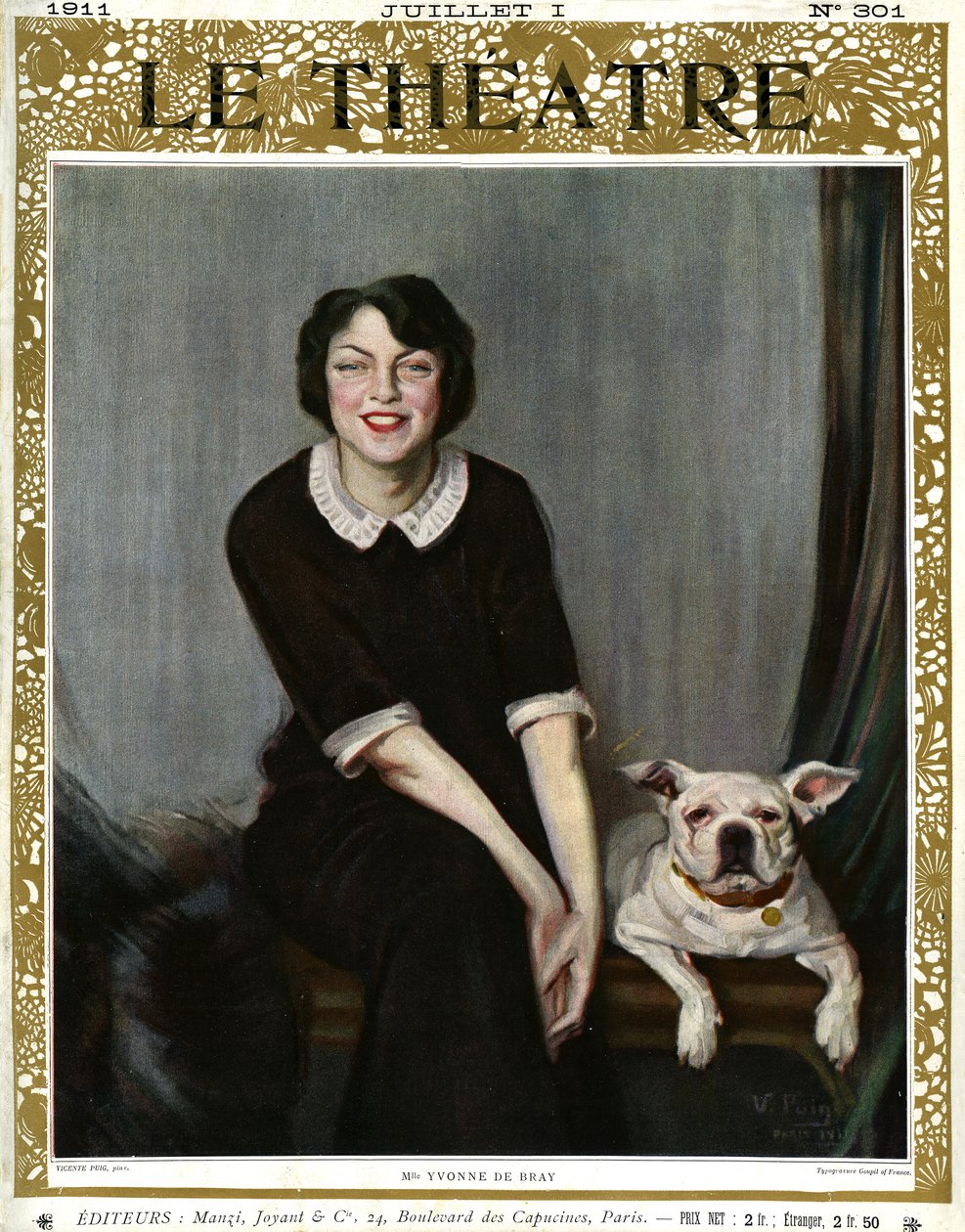 Yvonne De Bray, muotokuva koiran kanssa tekijältä V. (after) Puig