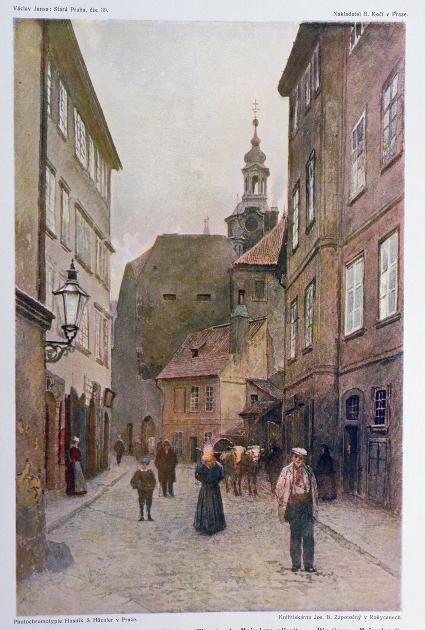 Maiselova Ulice, Praha, kuvitus "Stara Prahasta (Vanha Praha)", n. 1898 tekijältä Vaclav Jansa