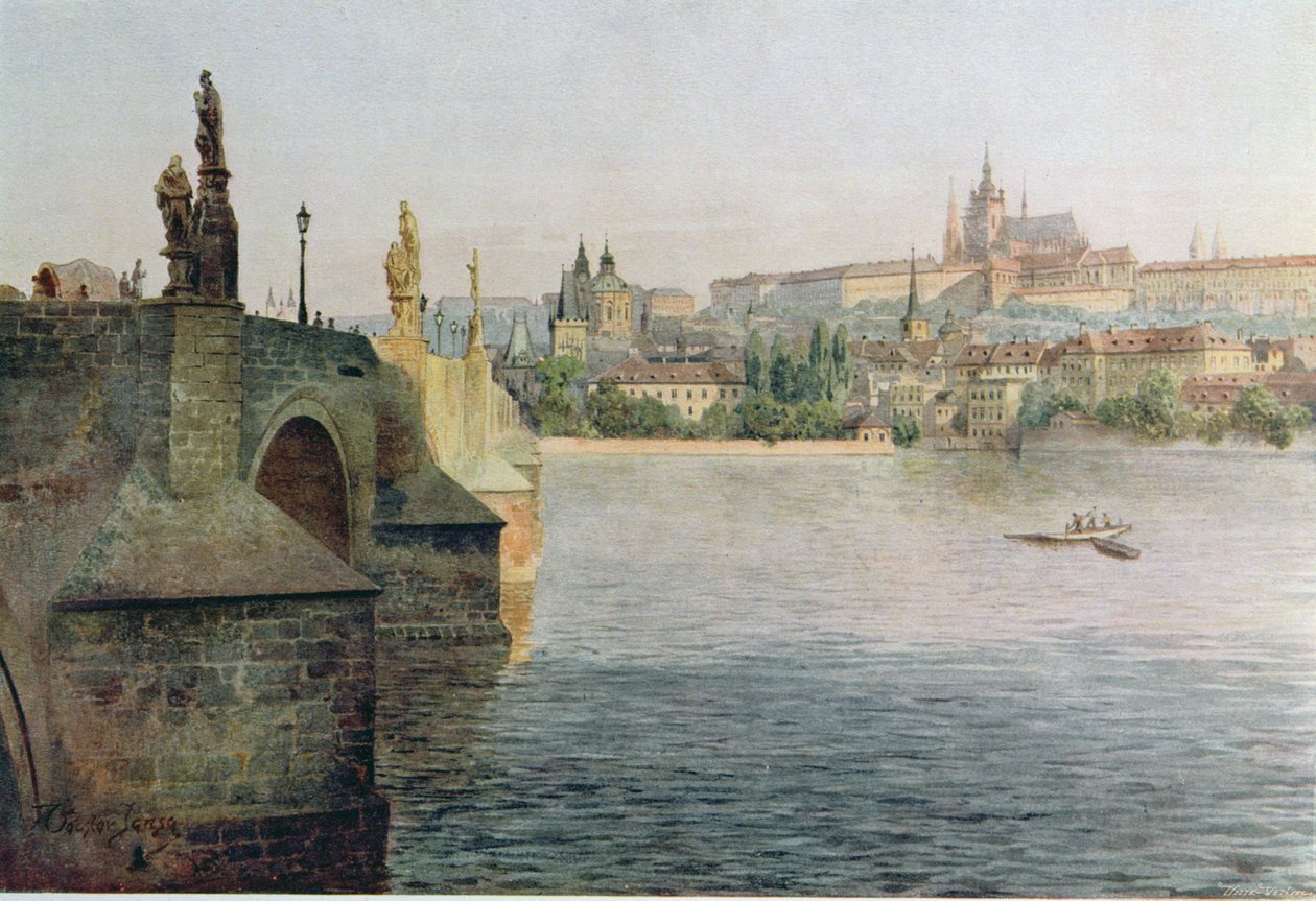 Näkymä Kaarlensillalle Krizovnicka Namestista Stara Prahasta (Vanha Praha), n.1900. tekijältä Vaclav Jansa