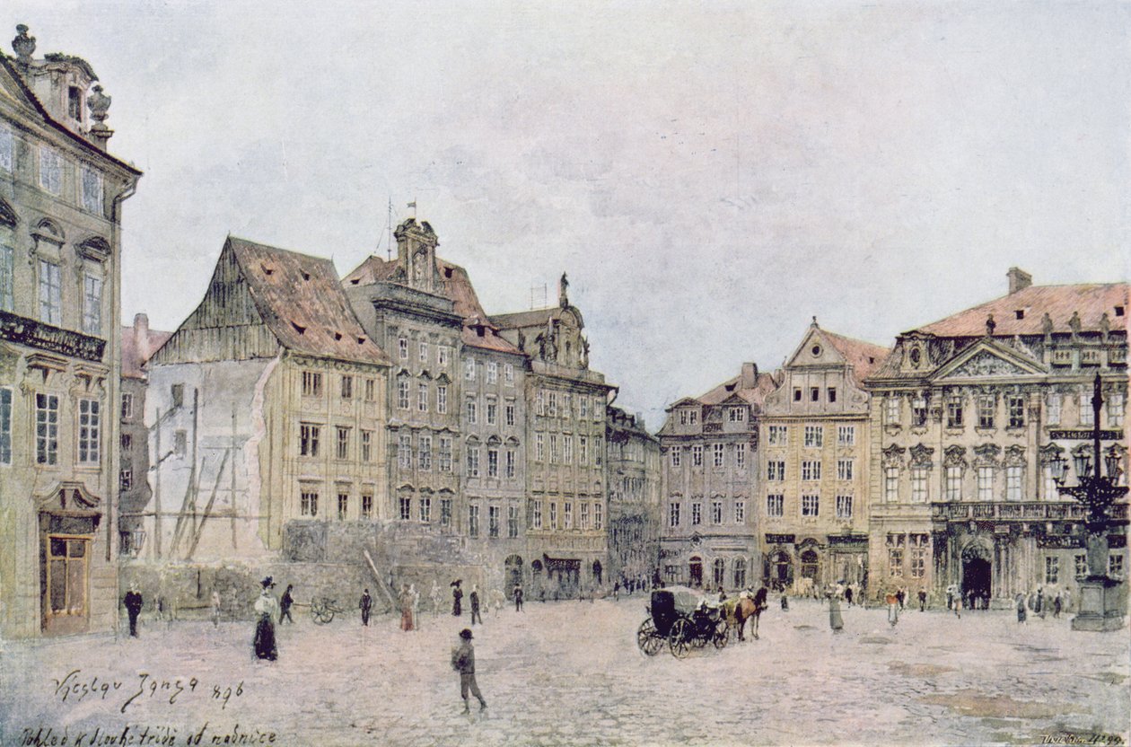 Näkymä Staromestsky Rynkin koillispuolelle vuonna 1896, Stara Prahasta (Vanha Praha) n. 1900 tekijältä Vaclav Jansa