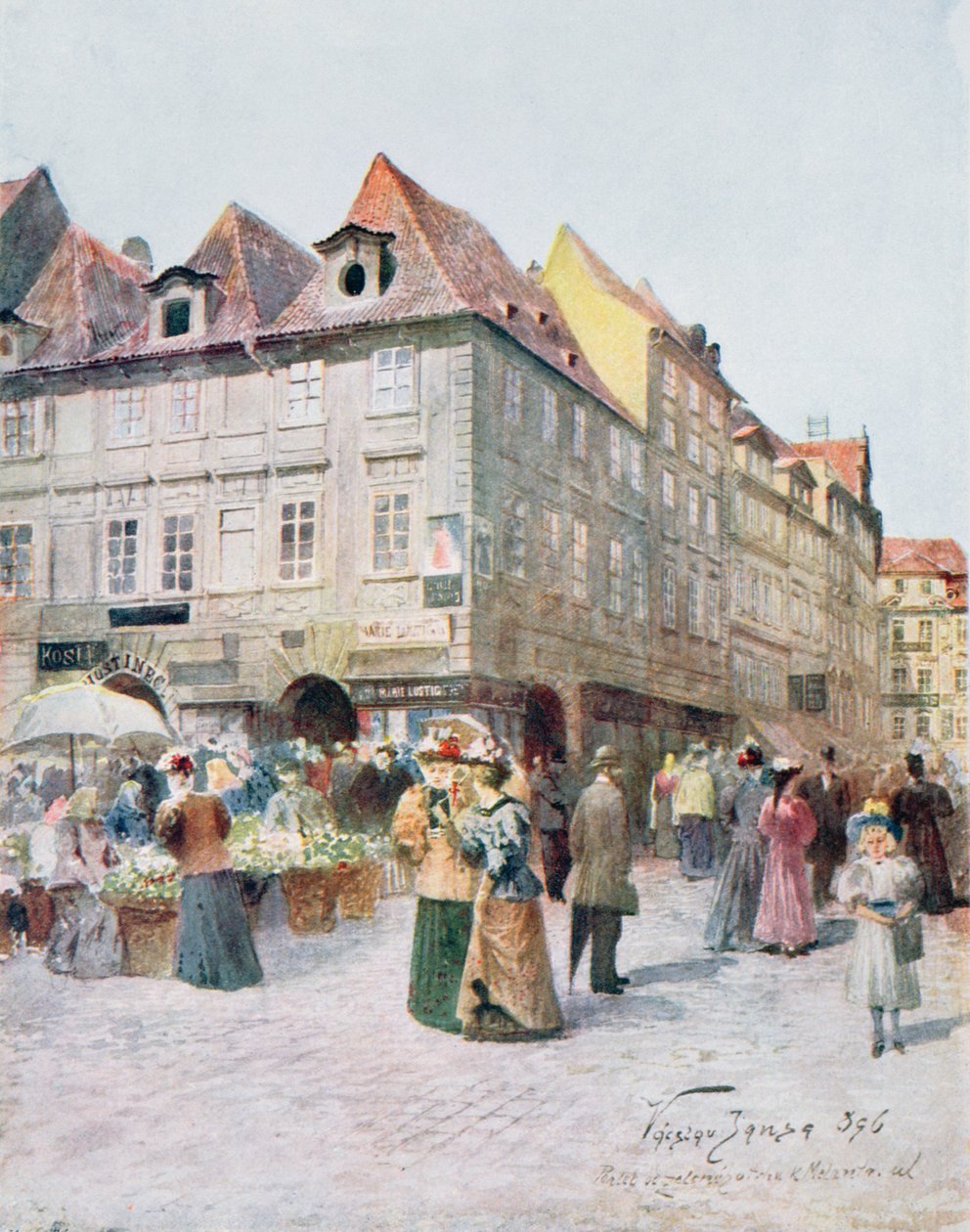 Havelska Ulice ja Melantrichova Ulice, Praha, kuvitus "Stara Prahasta (Vanha Praha)", n. 1900 tekijältä Vaclav Jansa