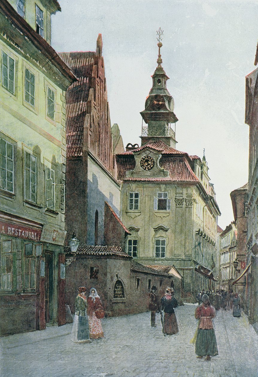 Juutalainen kaupungintalo, Praha, kuvitus "Stara Prahasta", n. 1898 tekijältä Vaclav Jansa