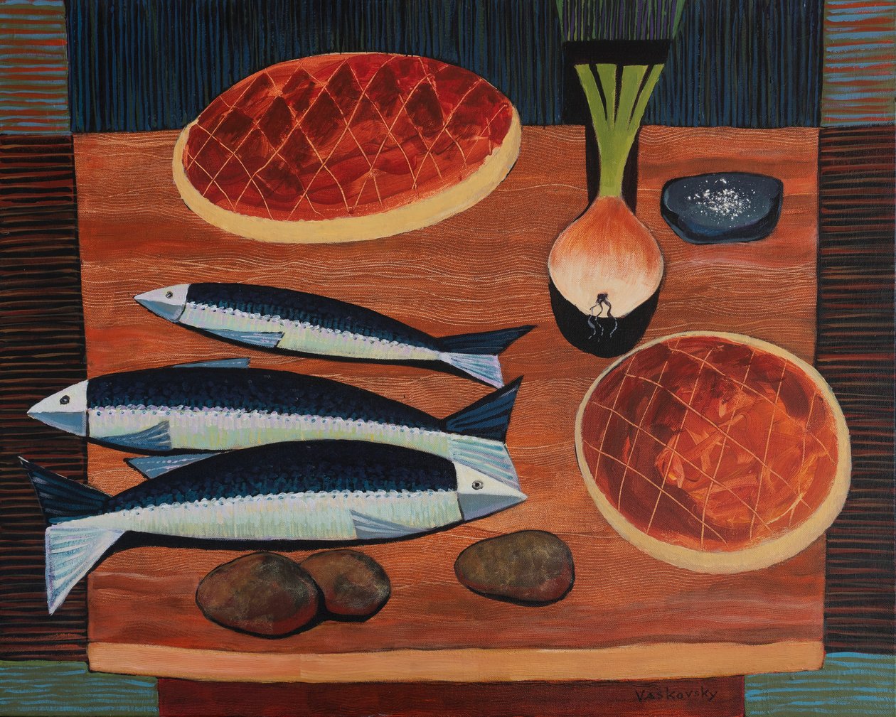Stilllife With Bread and Fish, 2020 (akryyli kankaalle) tekijältä Vadym Vaskovsky