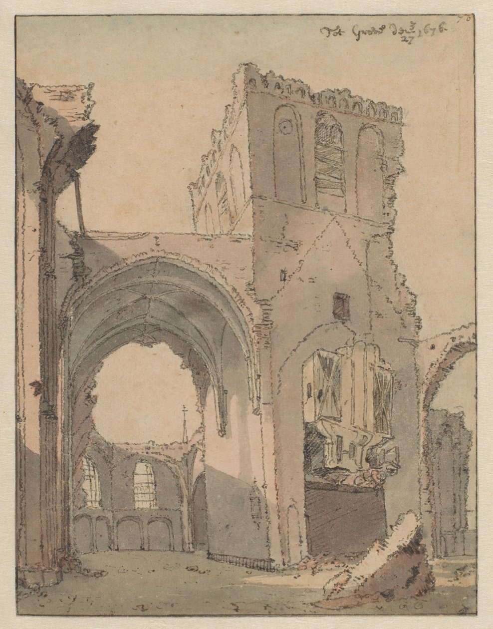 Grote Kerkin rauniot haudalla tekijältä Valentijn Klotz (attributed to)