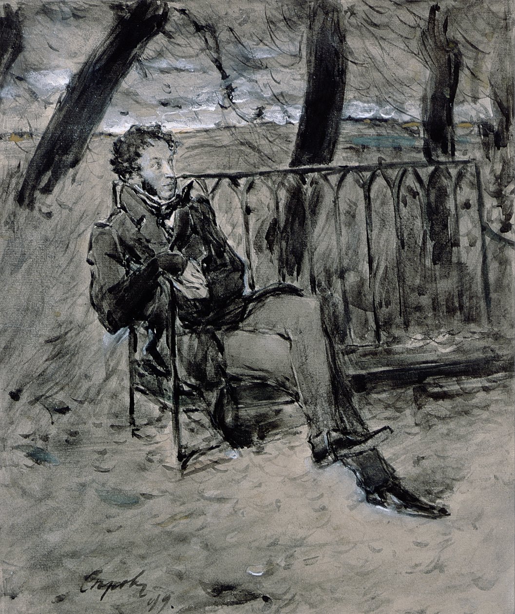 Aleksanteri Pushkin (1865-1911) puistossa, 1899 tekijältä Valentin Aleksandrovich Serov