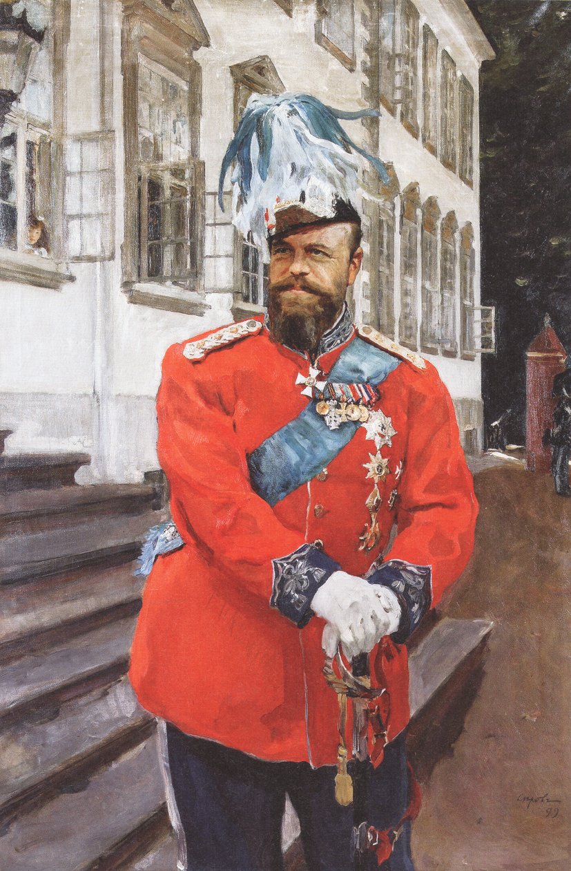 Aleksanteri III Tanskan kuninkaallisessa henkivartija -univormussa tekijältä Valentin Aleksandrovich Serov