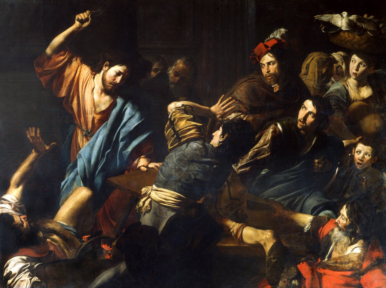 Kristus ajoi rahanlainaajat pois temppelistä tekijältä Valentin de Boulogne