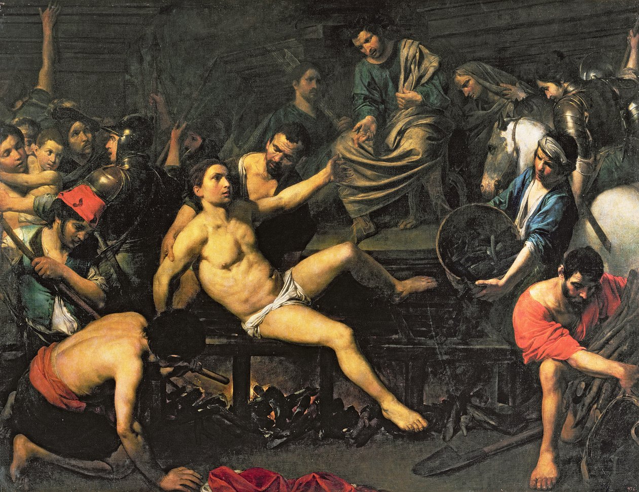 Pyhän Laurentiuksen marttyyrikuolema, n. 162122 tekijältä Valentin de Boulogne