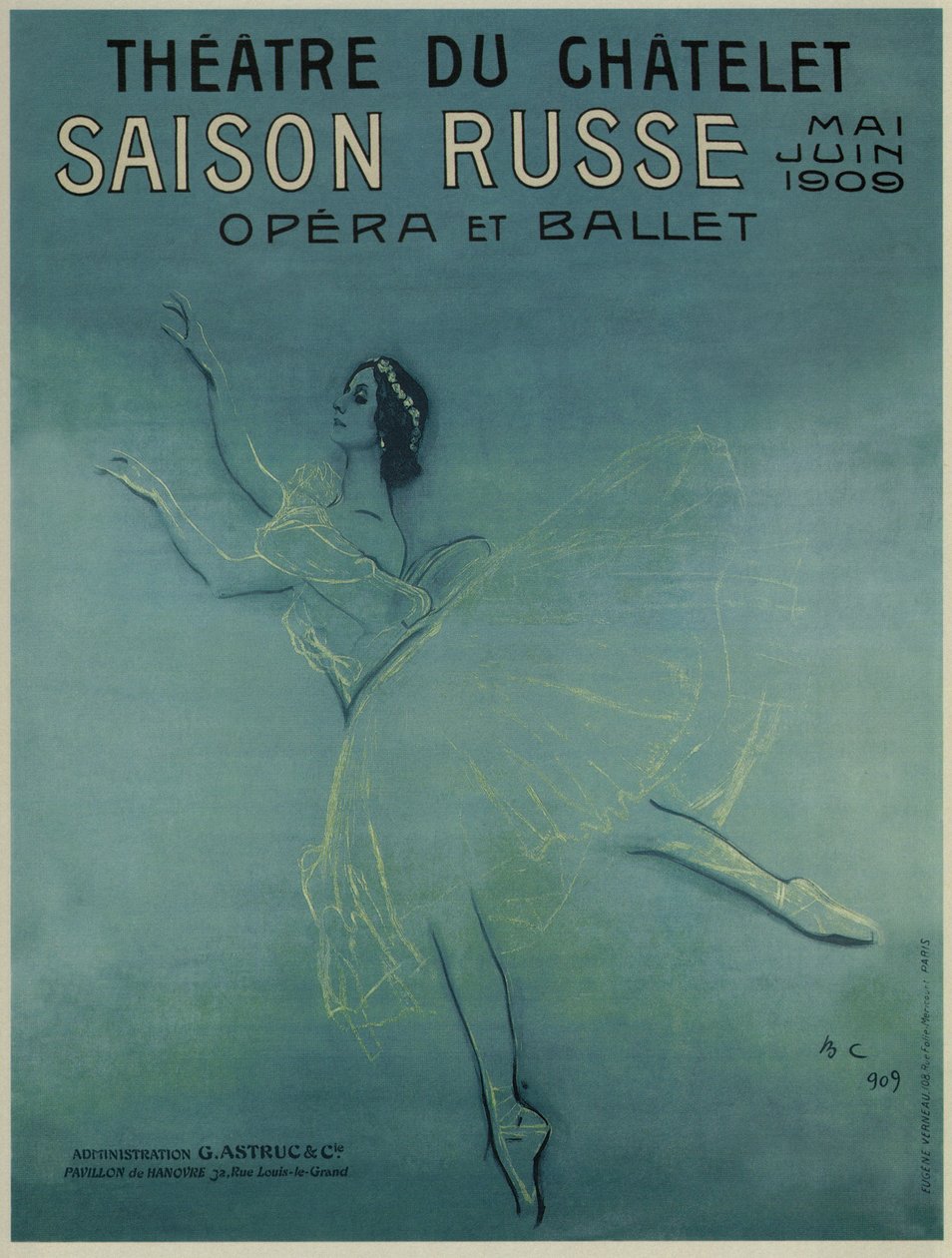 Mainosjuliste balettitanssija Anna Pavlovalle F. Chopinin baletissa Les sylphides, 1909 tekijältä Valentin Aleksandrovich Serov