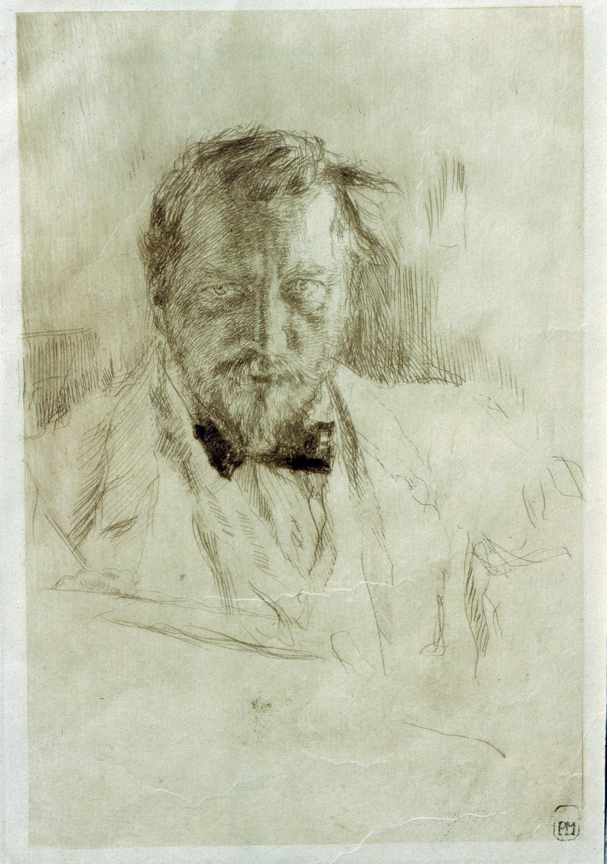 Omakuva (Oma muotokuva). Etsaus Valentin Aleksandrovich Serov (1865-1911) tekijältä Valentin Aleksandrovich Serov