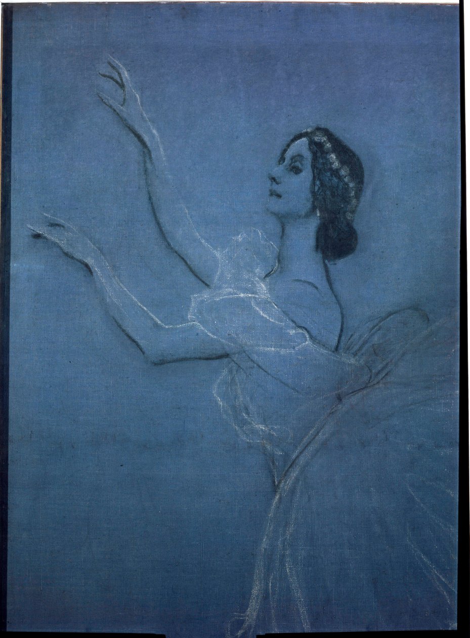 Balerina Anna Pavlova (1882-1931) Frederic Chopinin (1810-1849) baletissa "Sylphides" (yksityiskohta). Valentin Aleksandrovich Serovin (1865-1911) teos, tempera ja liitu kankaalle tekijältä Valentin Aleksandrovich Serov