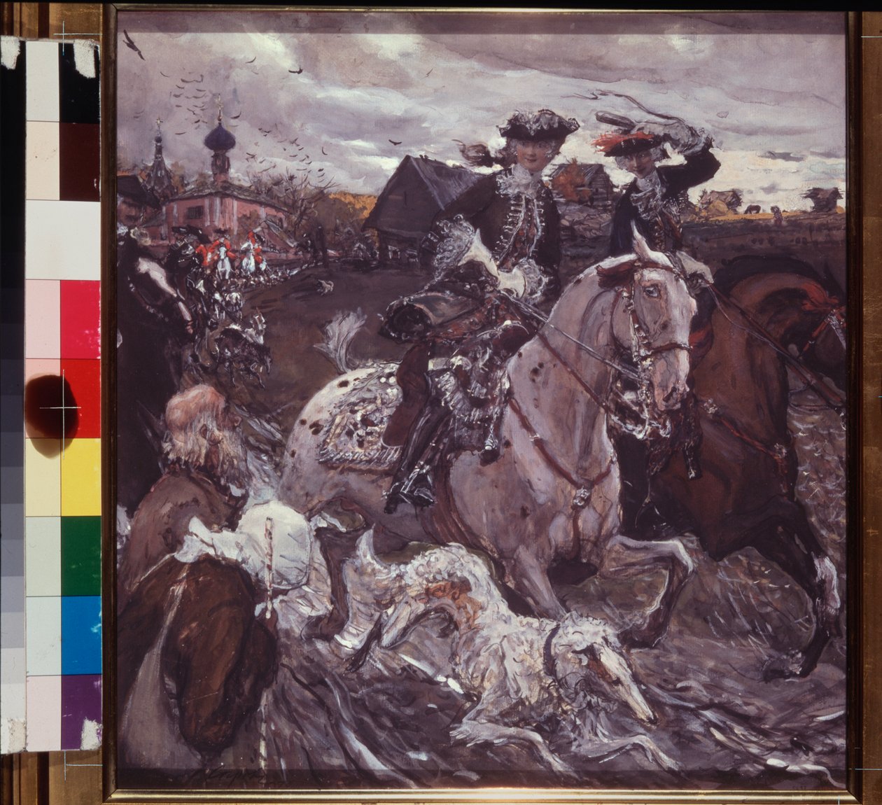 Tsaari Pietari II:n (1715-1730) ja kruununprinsessa Elisabethin (Elisabeth Christine of Brunswick Wolfenbuttel) ratsastus tekijältä Valentin Aleksandrovich Serov