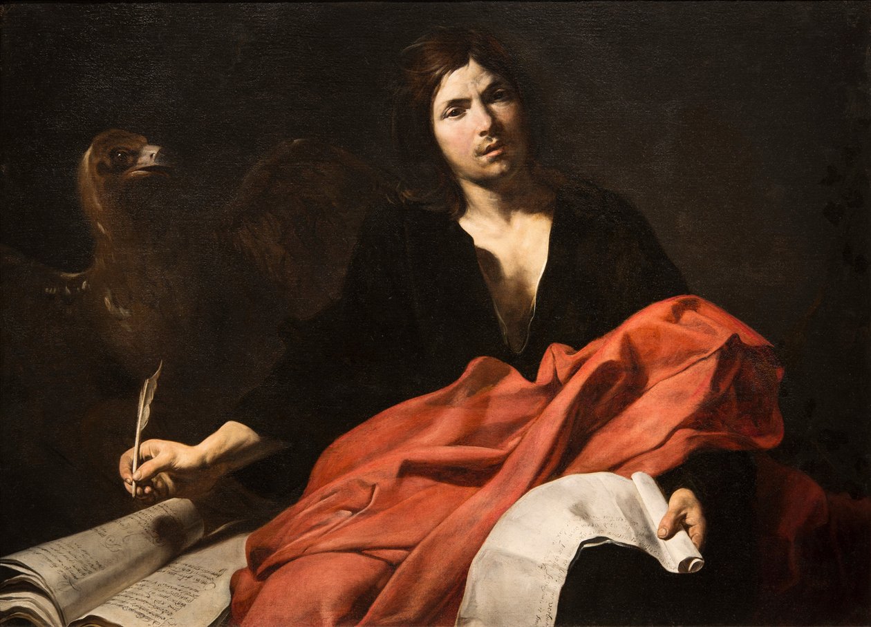 Pyhä Johannes evankelista, kirjoittanut Valentin de Boullogne (1591-1632). Öljy kankaalle tekijältä Valentin de Boulogne