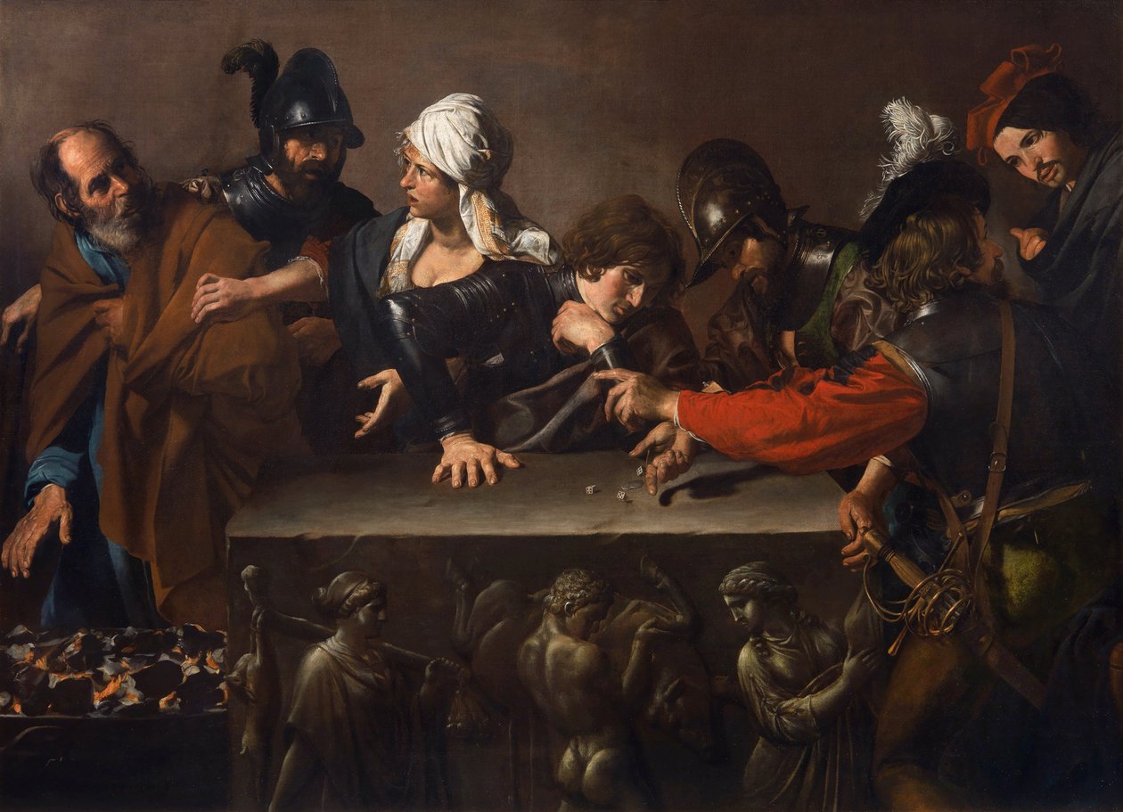 Valentin de Boulogne (1591-1632) Pyhän Pietarin kieltäminen. Öljy kankaalle, c. 1616-1617. Mitat: 171,5x241 cm. Roberto Longhi Art History Studies Foundation, Firenze tekijältä Valentin de Boulogne