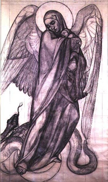 The Virgin of the Apocalypse, 1925 (hiili ja kynä paperille) tekijältä Valentine Reyre