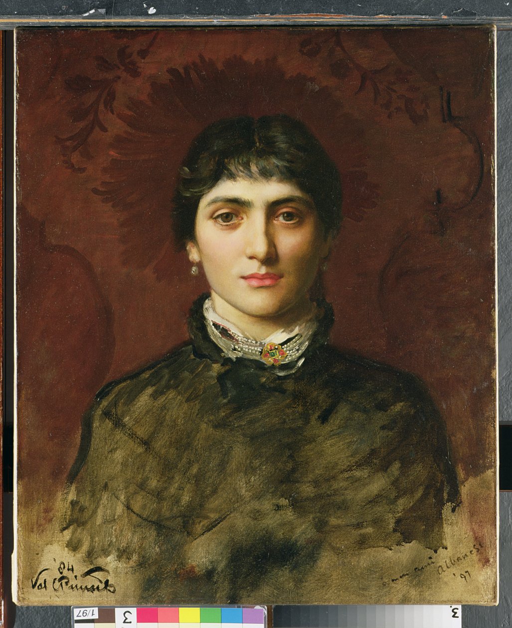 Tummatukkaisen naisen muotokuva, 1884 tekijältä Valentine Cameron Prinsep