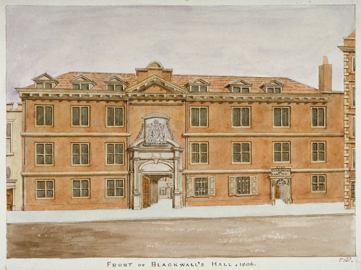 Etunäkymä Blackwell Hallista, Lontoon kaupungista, 1806 tekijältä Valentine Davis