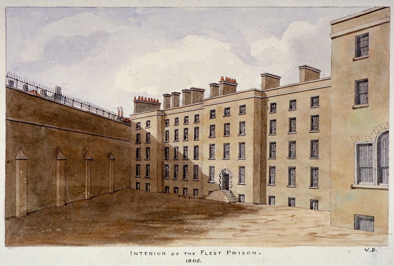 Fleet Prisonin sisäpiha, Lontoon kaupunki, 1805 tekijältä Valentine Davis