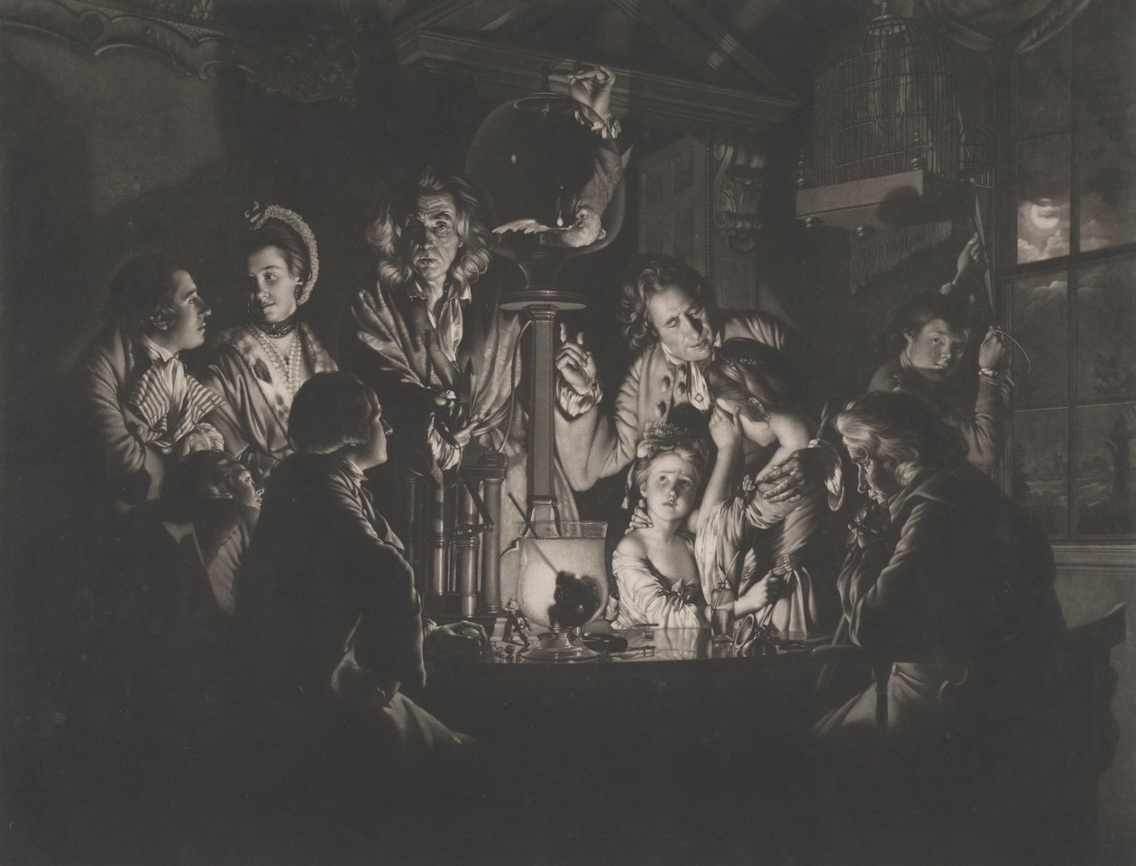 Filosofi, joka tekee kokeen ilmapumpulla, 1769. tekijältä Valentine Green