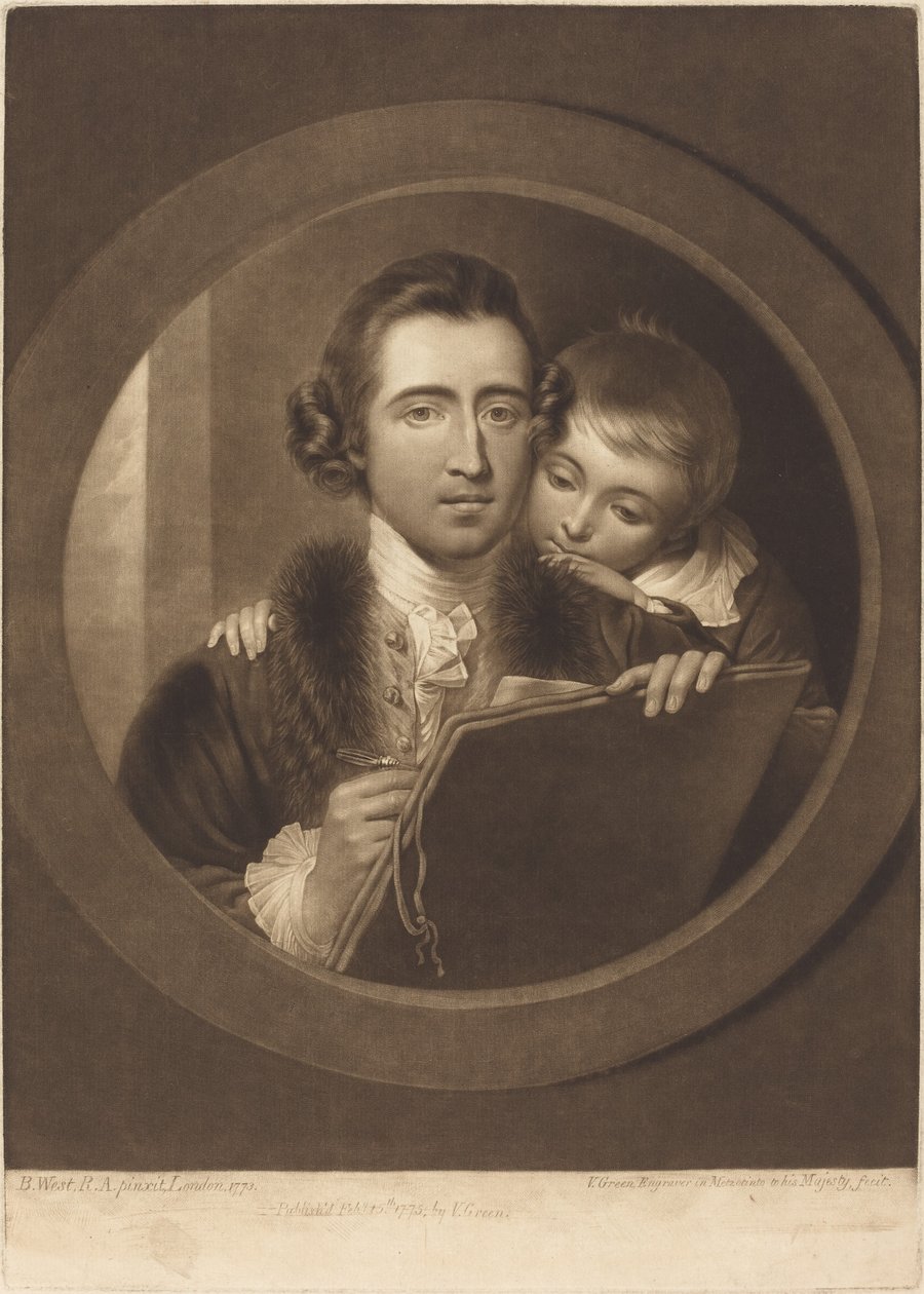 Benjamin West, Esqr R.A. ja Hänen poikansa RI West, 1773. tekijältä Valentine Green