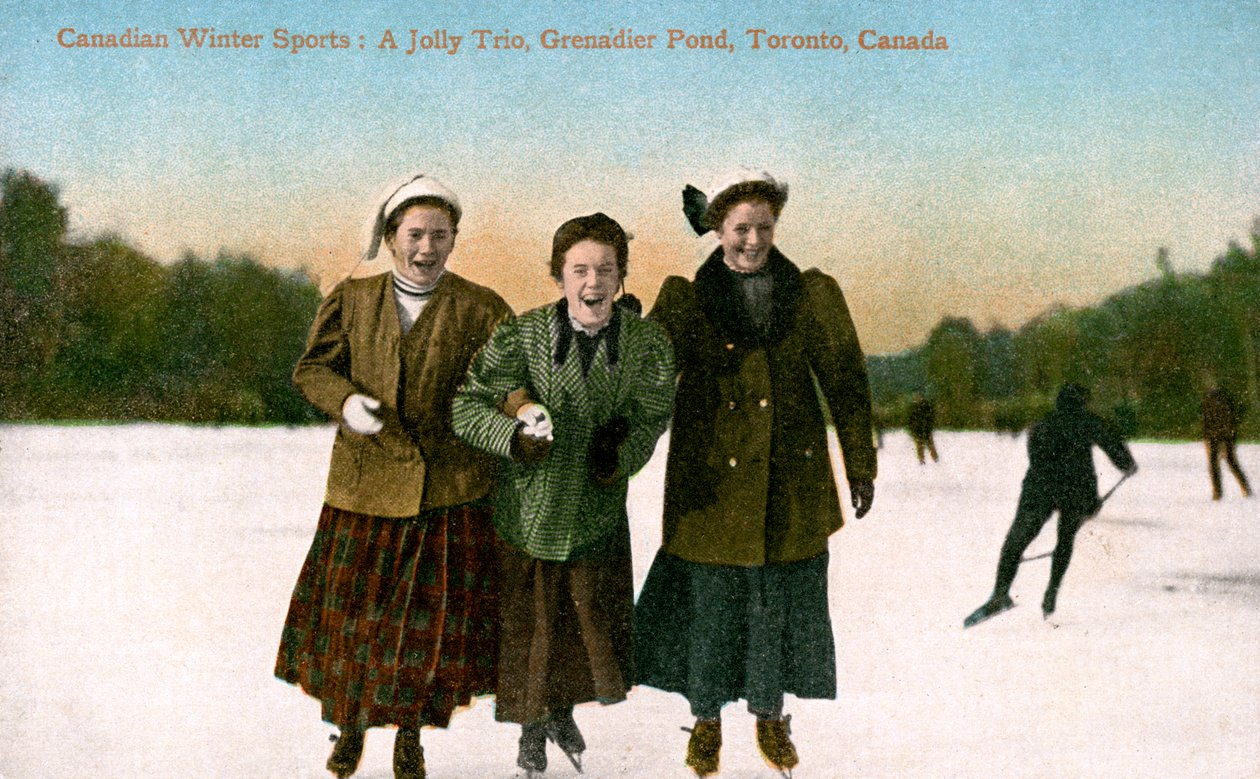 Kanadan talviurheilu: Jolly Trio, Grenadier Pond, Toronto, Kanada, 1900-luku. tekijältä Valentine and Sons Publishing Co