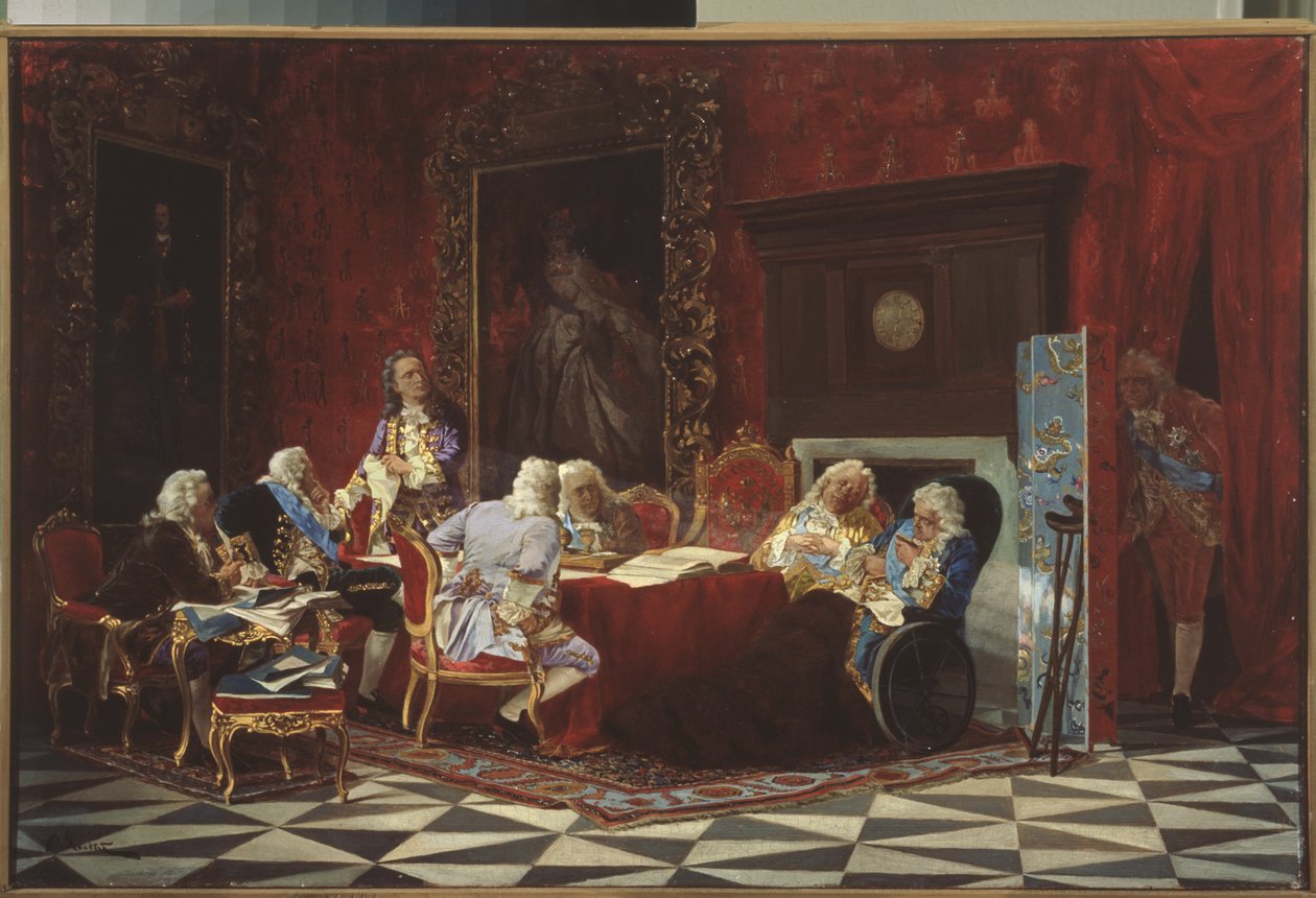 Artemy Volynsky venäläisen kabinetin istunnossa, 1875 tekijältä Valeri Ivanovich Jacobi