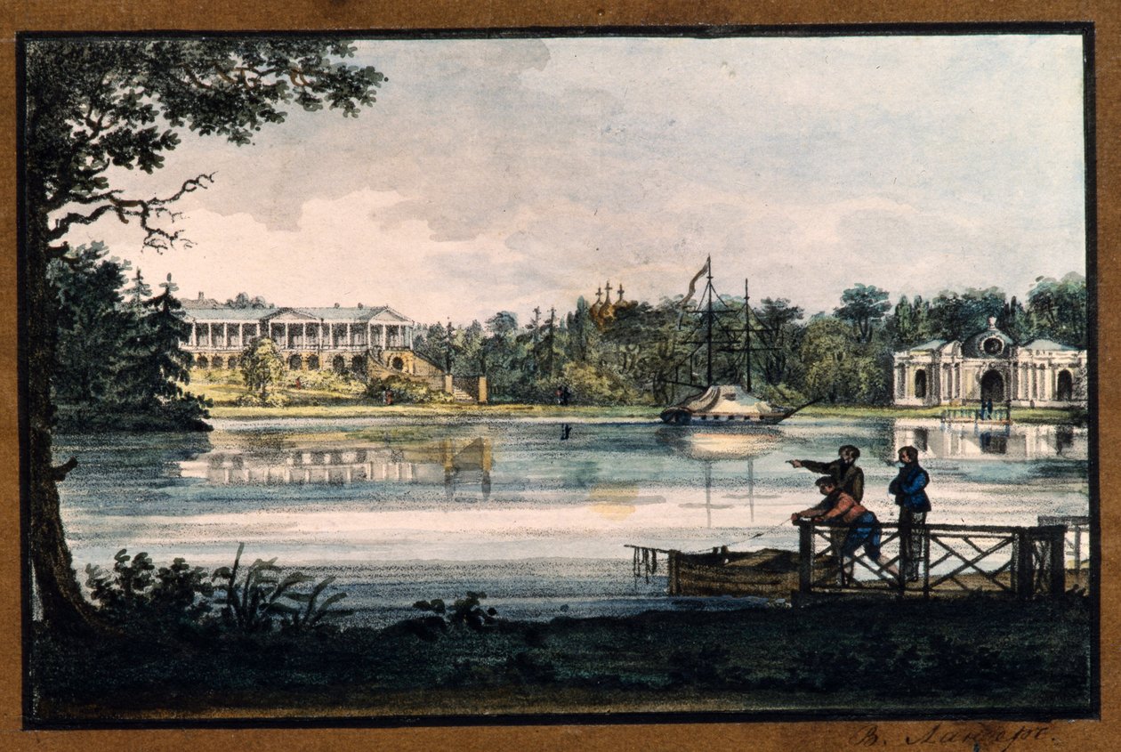 ""Cameronin galleria Katariinan palatsissa Tsarskoje Selossa"" Valerian Platonovich Langer (1799-1870), litografia, akvarelli, n. 1820, Valtion ulkoilmamuseo Tsarskoje Selo, Pietari tekijältä Valerian Platonovich Langer